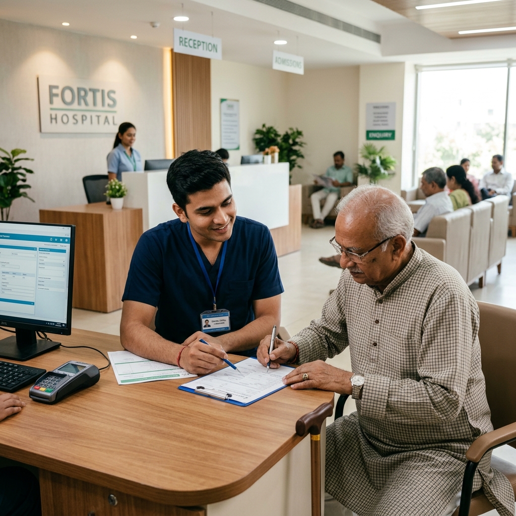 Companion helping elderly man at hospital